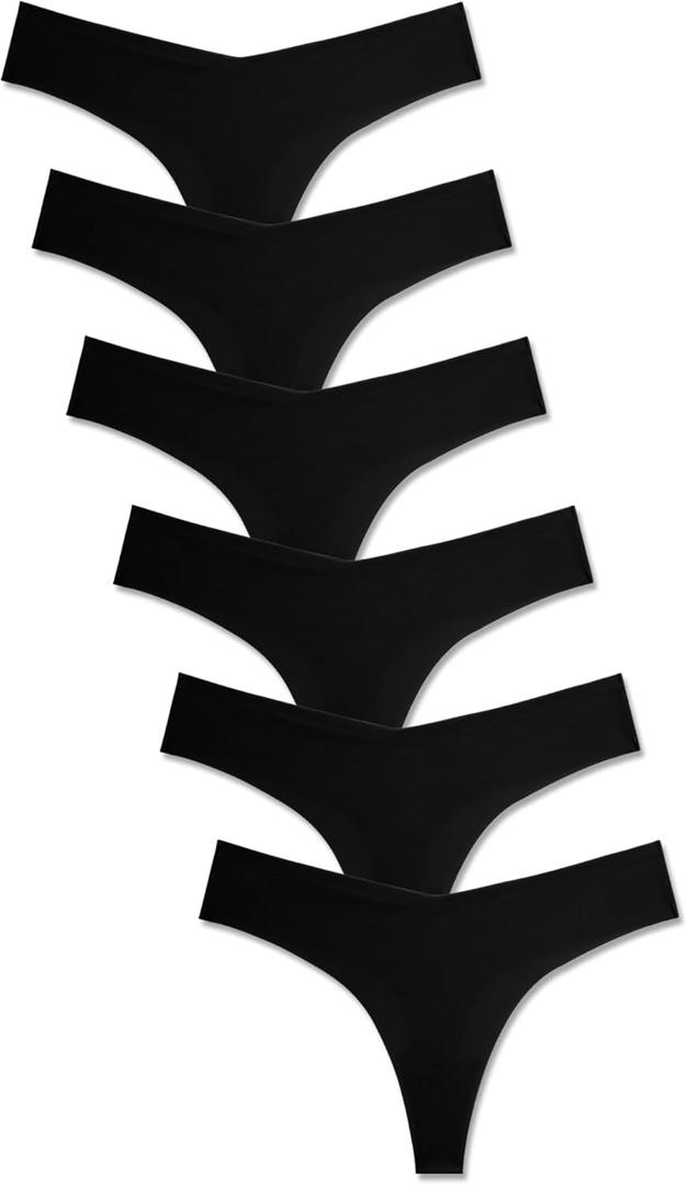FINETOO Seamless Thongs for Women Sexy No Show Panties Invisible V-waisted Stretch Ladies Underwear 6 Pack (Large)