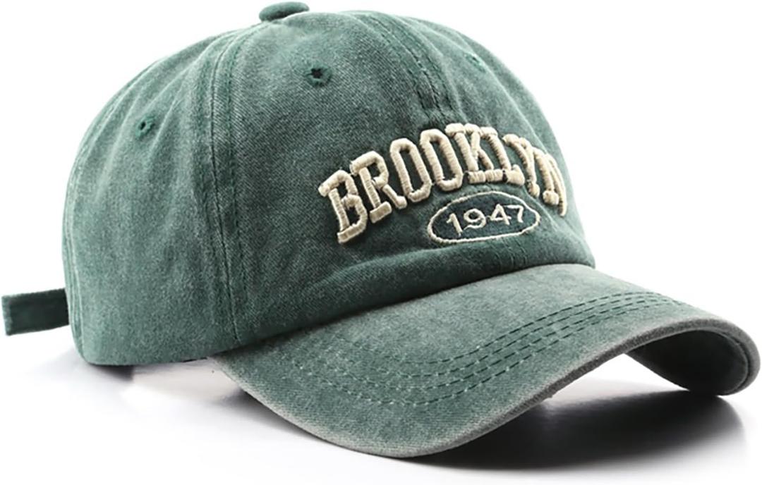 Brooklyn Cap Washed Vintage Baseball Cap Sun Hat for Men and Women (Medium-Large, Green)