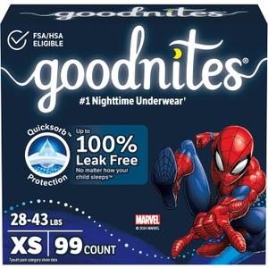 Goodnites Nighttime Bedwetting Underwear, Boys' XS (28-43 lb.), 99 Ct (3 Packs of 33