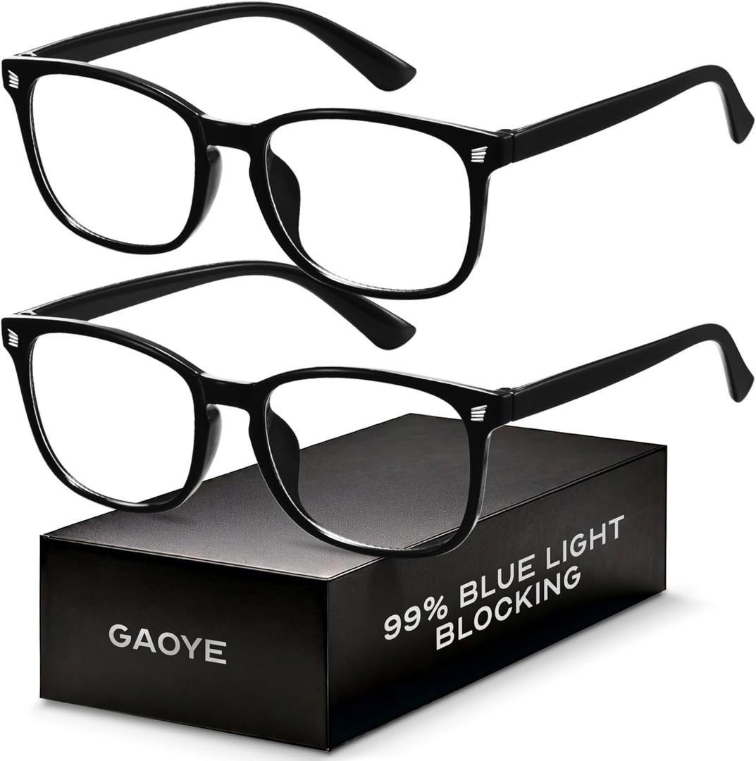 Blue Light Blocking Glasses - Fashion Square Fake Eyeglasses, Anti UV Ray Computer Gaming Glasses Blue Blockers for Women/Men (Black & Black)
