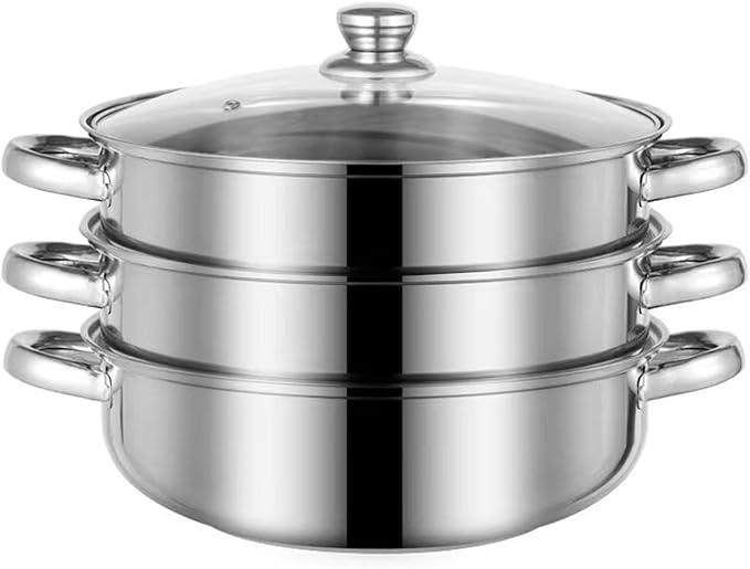 Steamer for Cooking, 5.0 Quarts Stainless Steel Steamer Pot, 3Tier Food Steam Pots with Lid for Cooking Vegetables, Seafood, Soups, Stews and Pasta