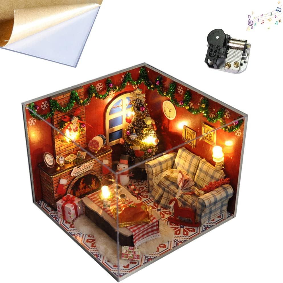 DIY Christmas Doll House Furniture Kit Mini Dollhouse Wooden Craft House 3D Mini Toy House Puzzle Surprise Home Collection Gift 