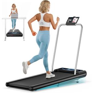 HCOIW Walking Treadmill Pad with Incline - Portable Under Desk Treadmill, Walking Mat Pad with Handle Bar, 2.5HP Low Noise, 2 in 1 Treadmills for Home Office, Remote Control with LED (Moon)