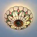 Tiffany Style Ceiling Light Vintage Stained Glass Flush Mount Ceiling Lighting Fixtures Lamps (12 Inch W)