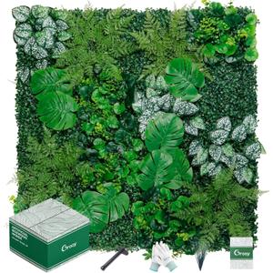 Artificial Boxwood Panels, Grass Wall Panels 12 Pack 20"x20",Privacy Hedge Fence Screen with UV Protection,Fake Greenery Backdrop for Indoor Wedding Decoration and Outdoor Garden Backyard (Monstera)