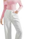 SUUKSESS Women Off the Shoulder Bodysuit Short Sleeve Strapless Thong Body suit (Pink, S)