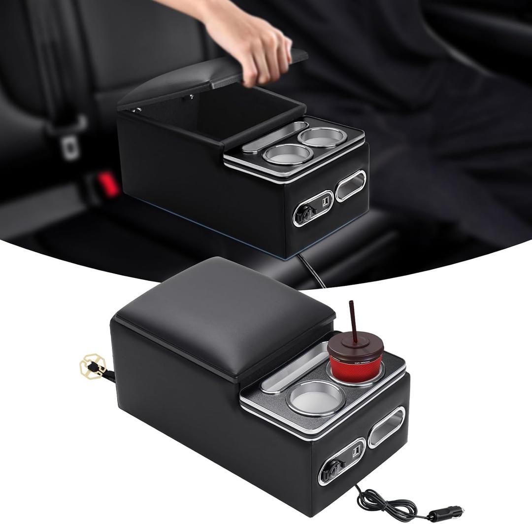 Upgraded Bench Seat Center Console with Extra Large Cup Holder & Phone Holder, Universal Center Console with USB Charging, Central Console for Bench Seat of Car & Truck & Van