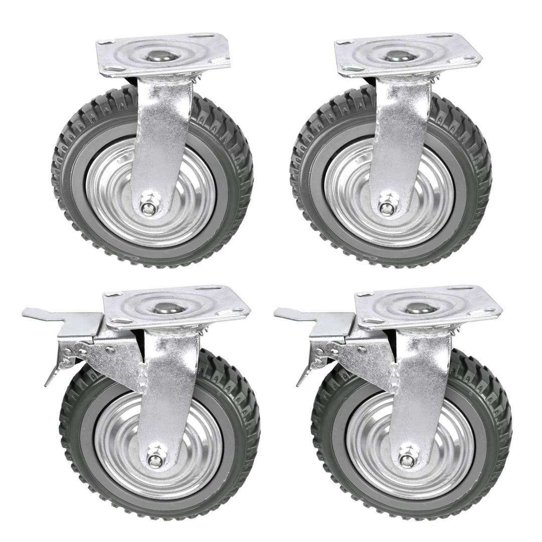 uyoyous 6 Inch Rubber Caster Wheels Heavy Duty Anti-Skid Swivel Casters 1653Lbs Set of 4 (2 Swivel w Brake,2 Swivel Without Brake) Silent Universal 360 Degree Rotation Caster Wheels