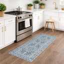 KUTA Vintage Washable Runner Rug, 2x5 Runners Non-Slip Blue White 5ft Hallway Kitchen Rugs Ultra Soft Printed Floral Distressed Tribal Farmhouse Carpet for Bedroom Entryway Decor