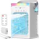 Portable Air Conditioners, Mini Personal Evaporative Cooler with Remote, 2 Mist Modes, 4 Wind Speeds, 1100 ML Water Tank, 2/4/6H Timer, Colorful Light, USB-C Powered Cooling Fan for Room Office Car, XL