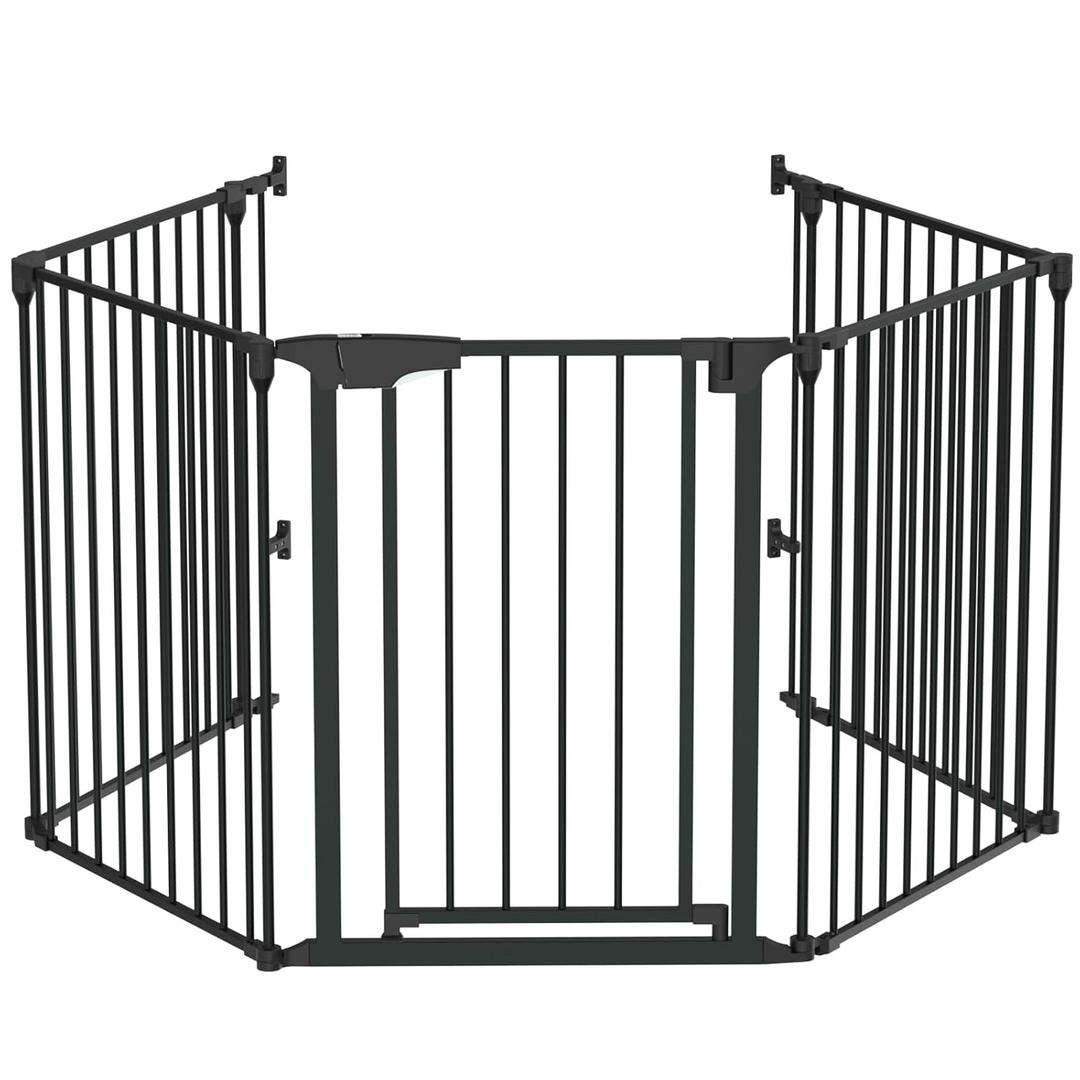 Bonnlo 134 Inches Wide Configurable Baby Gate, Fireplace Safety Fence/Guard, Adjustable 5-Panel Metal Play Yard for Toddler/Pet/Dog, Christmas Tree Fence, Includes 4 Pack of Wall Mounts, Black