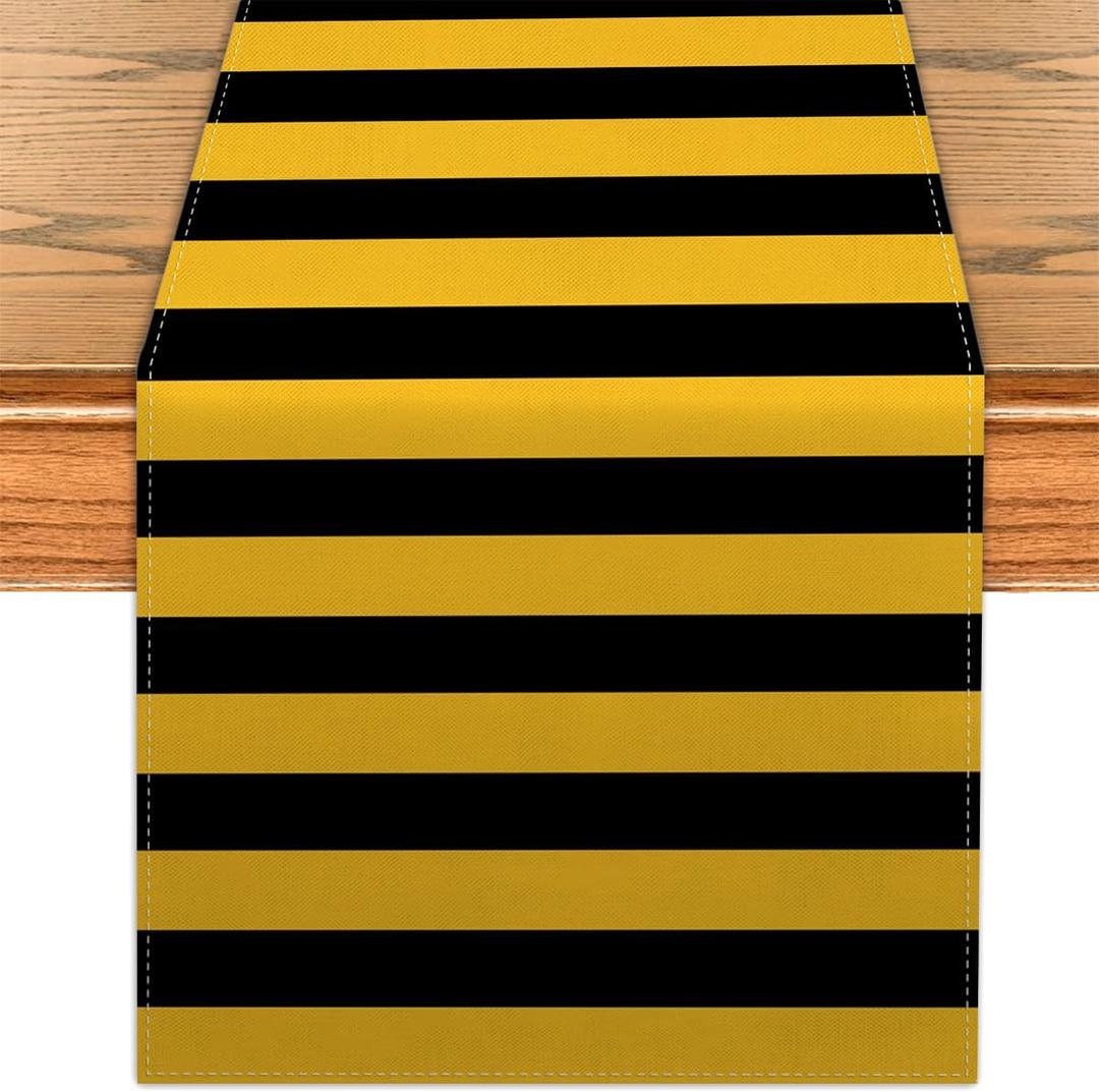 Wizard Table Runner Halloween Witch Kitchen Dining Table Centerpiece Black Yellow Stripes Magical Party Decor Magical Wizard Birthday Decorations for Home Party-72 Inches Long