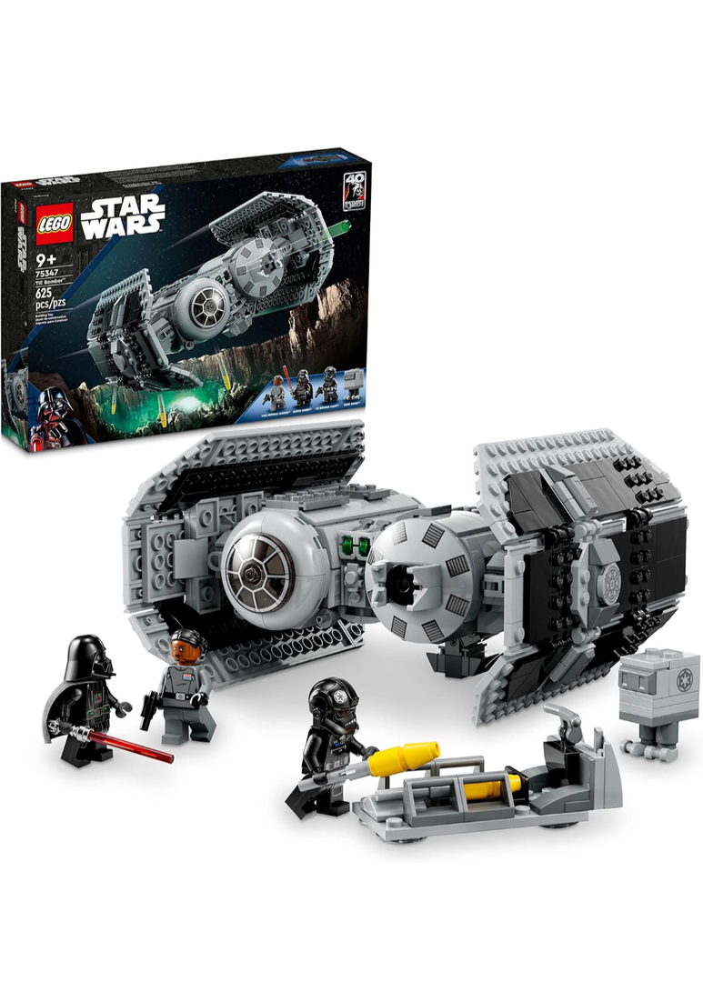 LEGO Star Wars TIE Bomber Model Building Kit, Star Wars Toy Starfighter with Gonk Droid Figure, Darth Vader Minifigure and Lightsaber, Collectible Star Wars Gift for 9 Year Olds, 75347