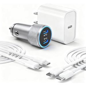 iPhone 17 16 15 Car Charger, 20W Dual Port USBC Fast Car Charger with 20W PD Type C Adapter + 2Pack 3FT USB C to C Charging Cable Fast Charging for iPhone 17/17 Pro/Air/16e/16/15 Pro Max/Airpods/iPad