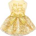 Fitwarm Birthday Girl Dog Tulle Dress, Dog Clothes for Small Dogs Girl, Cat Apparel, Yellow, Small