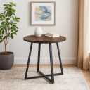 35.4-Inch Small Round Wood Top Dining Table - Brown/Gray Kitchen Table with Ample Space for Leisure Coffee Tea Time, Suitable for Dining Room, Living Room (Brown)