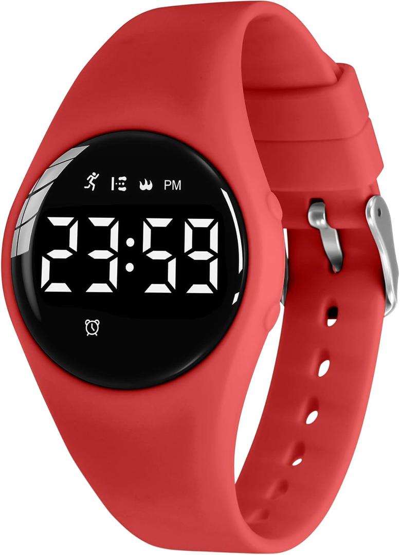 Kids Watches for Girls Boys Digital Sport Watch with Step Counter Pedometer Vibration Alarm Clock, No App Waterproof Fitness Tracker Kids Watch Boys Girls Teens Students Ages 5-16 (106-F-Red)