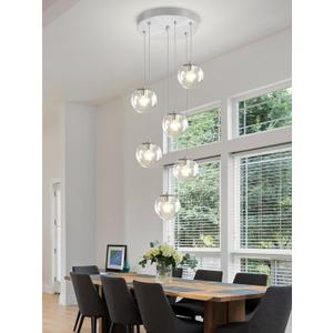 Silver LED Staircase Chandelier 6-Light Clear Glass Ball Chandelier Dimmable Pendant Lights Large Chandeliers for High Ceilings, Entryway Modern Chandelier for Villas and Stairwell Silver LED Staircase Chandelier 6-Light Clear Glass Ball Chandelier Dimmable Pendant Lights Large Chandeliers for High Ceilings, Entryway Modern Chandelier for Villas and Stairwell