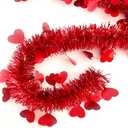 66 Ft Valentine's Day Tinsel Garland Shiny Thick Tinsel Valentines Decorations Metallic Twist Foil Red Heart Ornaments for Anniversary Wedding Parade Floats Holiday Indoor Outdoor Decor Supplies
