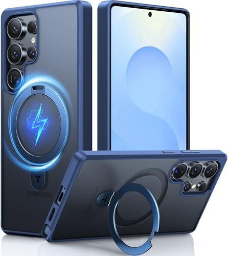 TORRAS Magnetic Stand for Samsung Galaxy S25 Ultra Case, [Fit for Magsafe] [Military Grade Drop Tested] Ring Shockproof Translucent Slim Protective Phone Case for Samsung S25 Ultra Case Ostand, Blue