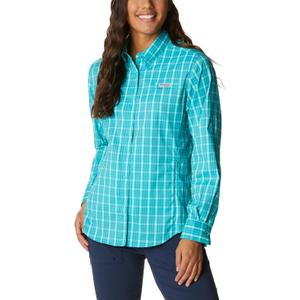 Columbia Women's Super Tamiami Long Sleeve Shirt, Deep Marine Gingham, Medium