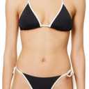 Women Triangle String Bikini Set Color Block Two Piece Brazilian Swimsuit Spaghetti Strap Tie Swimwear (M)