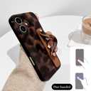 NITITOP Compatible with iPhone 16 Case with Wrist Strap Cute Stylish Leopard Aesthetic Tortoise Amber Design for Women Girls Men Soft TPU Shockproof Protective Cover - Brown Leopard