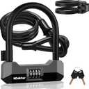 NDakter Bike Locks Heavy Duty Anti Theft, 18mm Bicycle Combo U Lock, 4-Digit Resettable Combination Lock with 5FT Steel Cable and Bracket, for Electric Scooter, Ebike, Motorcycle (Gray)