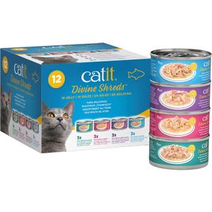 Catit Divine Shreds in Jelly, Premium Wet Cat Food, Tuna Multipack, Best By: 01/24/27