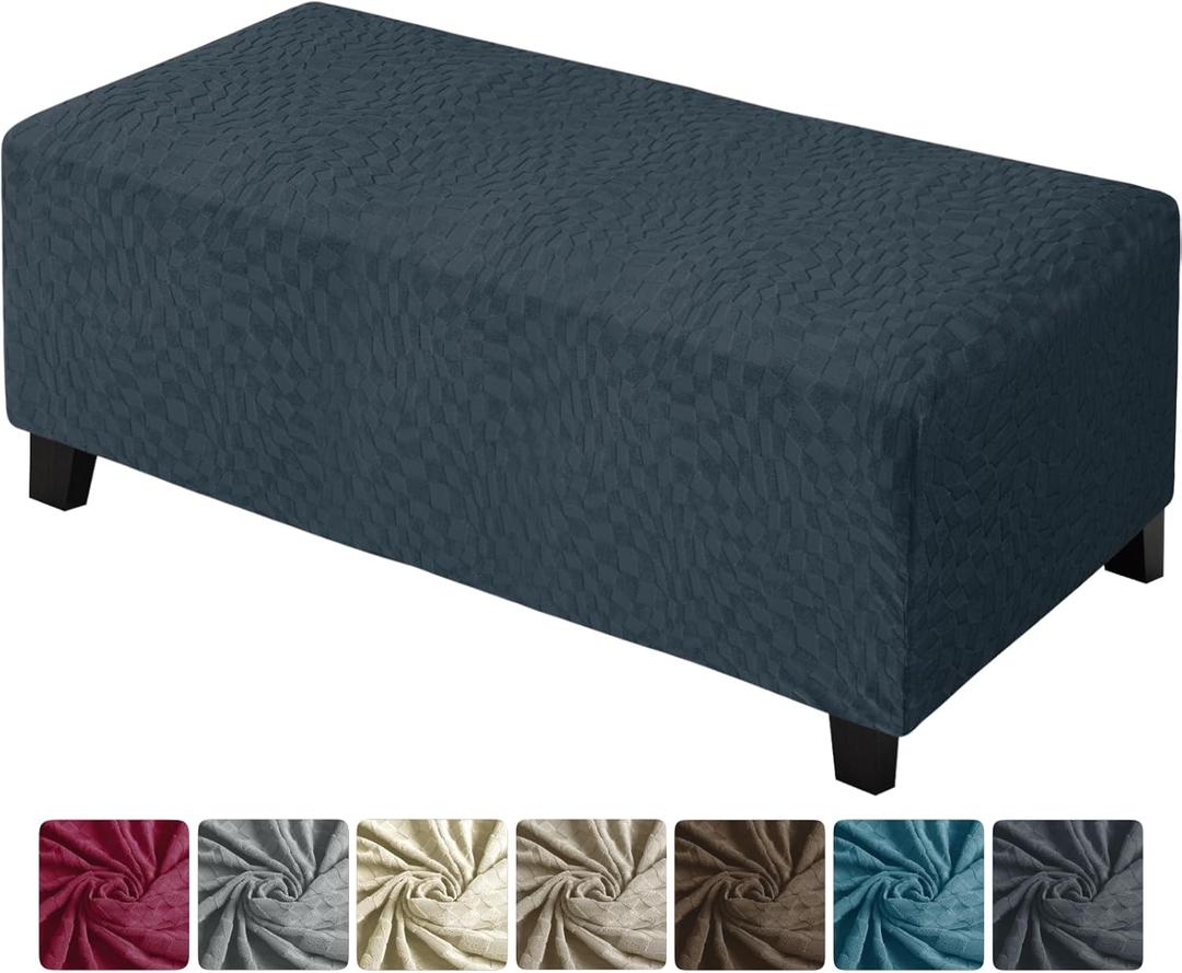 ZNSAYOTX 2026 Rectangle Ottoman Cover (L:57"-75") Super Stretch Soft Footrest Slipcover Form Fit, Universal Folding Foot Stool Covers with Non-Slip Elastic Band, Fashion Jacquard Texture, Dark Grey