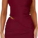 Two Piece Skirt Set for Women Summer Asymmetrical Mesh Strapless Tube Tops Mini Skirt Set Going Out Outfits (Medium, Solid Wine Red)