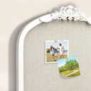 Bulletin Board with Linen, Vintage Arch Framed Pin Board 19 x 31 White Cork Board for Walls, White Pine Wood Frame, Fabric Pinboard, Vision Board for School, Home & Office