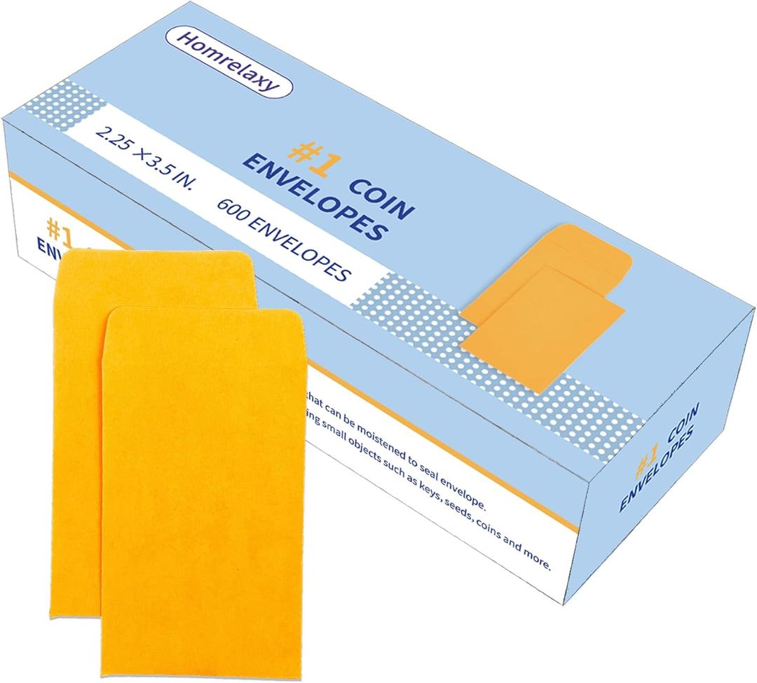 #1 600 Pcs Small Coin Envelopes 2.25" x 3.5" with Gummed Flap, Yellow Kraft Mini Envelopes for Storing Keys, Stamps, Seeds, Tips and Small Items (600) #1 600 Pcs Small Coin Envelopes 2.25" x 3.5" with Gummed Flap, Yellow Kraft Mini Envelopes for Storing Keys, Stamps, Seeds, Tips and Small Items (600)
