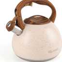 BELANKO 2.7 Quart Tea Kettle for Stovetops - Food Grade Stainless Steel Teapot with Loud Whistle, Cool-Touch Wood Pattern Handle, Rust-Resistant Whistling Kettle - Starry Cream