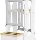 Toddler Tower for Kids 1-3, Adjustable Wooden Toddler Standing Tower with Detachable Nets & Support Feet, Kitchen Step Stool with Anti-Slip Mats for Nursery