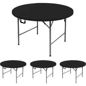 Fitted Round Table Covers 48 Inch-4 Pack Black Elastic Spandex Table Cloth-Small Stretch Folding Circle Tablecloths Topper Cap for Kitchen Dining Commercial Party Picnic Event Banquet Tables