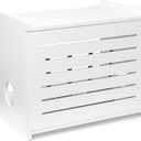 Wooden WiFi Router Storage Box - Deluxe Wall Mountable Decorative Modem Shelf Hider Cover with Cable Management System - Rustic Home Organization Solution for Most Routers Up to 11" Tall - White