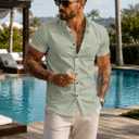 JMIERR Men's Muscle Fit High Stretch Wrinkle-Free Button Down Dress Shirts Summer Casual Short Sleeve Shirt (Green, M)
