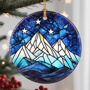 Christmas Ornaments, 2.8 Inch Ceramic Hanging Ornament, Christmas Tree Ornaments, Xmas Decorations, Holiday Decorations, Holiday Party Gifts, and Xmas Gift Ideas - Starry Night Peaks