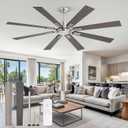 65 Inch Brushed Nickel Modern Ceiling Fan No Light with Remote, Outdoor Ceiling Fans Without Light with Quiet Reversible DC Motor, 6 Speeds, 8 Blades Large Ceiling Fan for Patios, Living Room, Garage