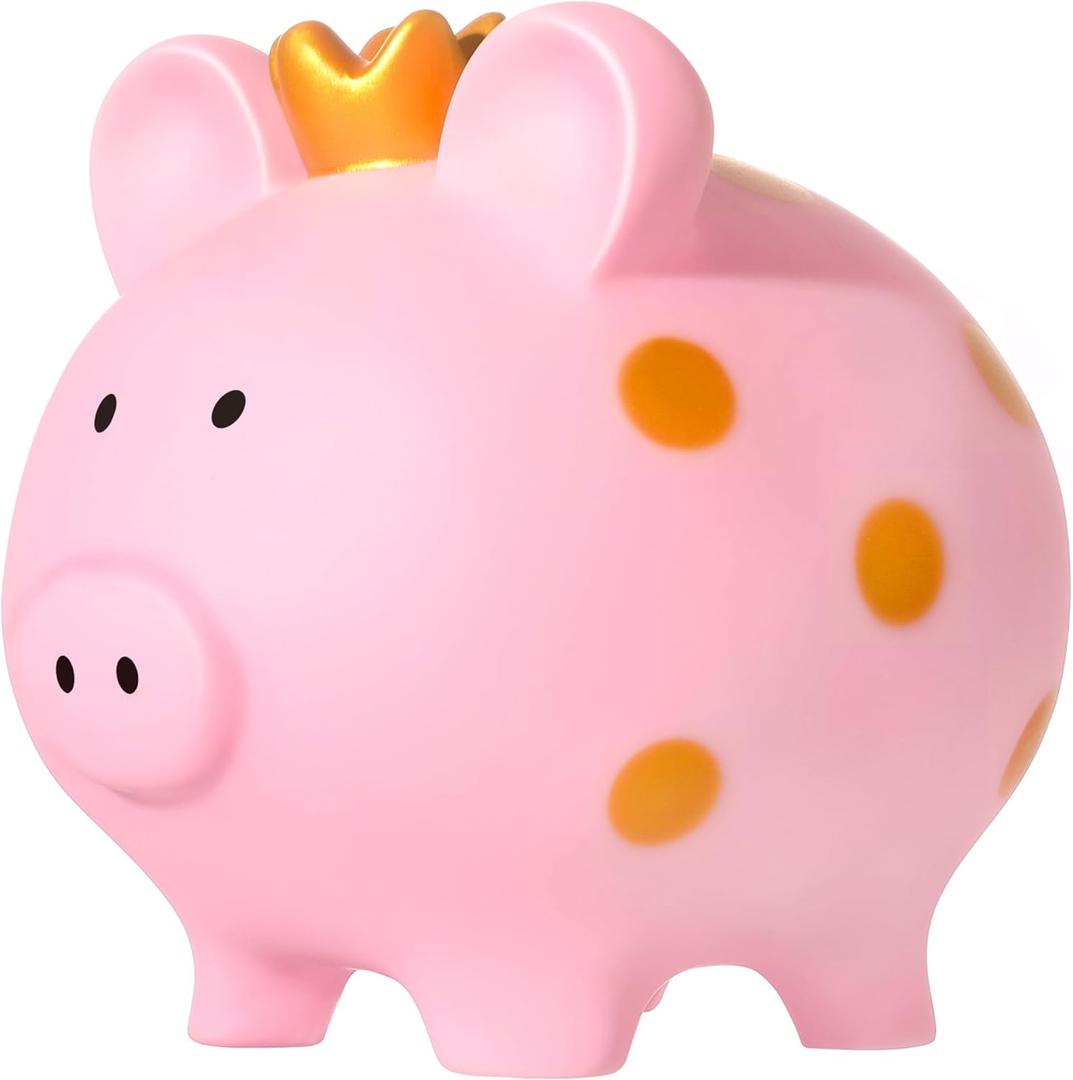 EVTHSU Piggy Bank for Girls, Large Unbreakable Plastic Toddler Money Saving Bank with Crown, Pig Coin Bank for Boys, Personalized Decor Money Container Birthday for Kids (Pink)