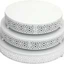 Set of 3 Cake Stands Set 16'' 14'' 12'' Round Metal Cake Stands Cupcake Stand Riser Pastry Candy Display Plate for Dessert Table Wedding Event Birthday Anniversary Party (White)