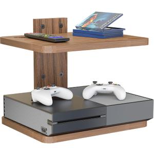 WALI Floating TV Shelf, Projector Shelf Holds Up to 22lbs, Wooden Projector Wall Mounted Shelves for DVD Players, Cable Boxes, Game Consoles, Living Room Decor Accessories (CS202N), 2 Shelves, Wood