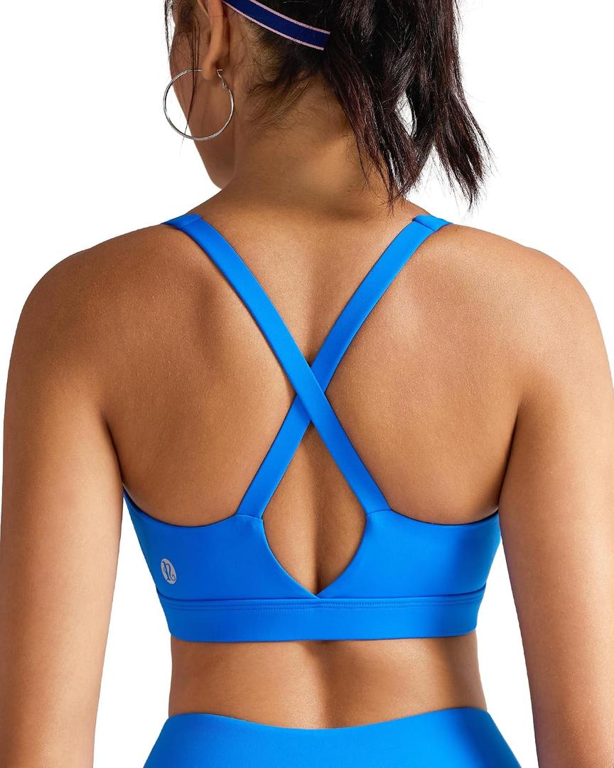 RUNNING GIRL Sports Bra for Women High Support, Molded Cup High Impact Sports Bras with Sewn in Pads Strappy Running Bra (Blue, XXL)