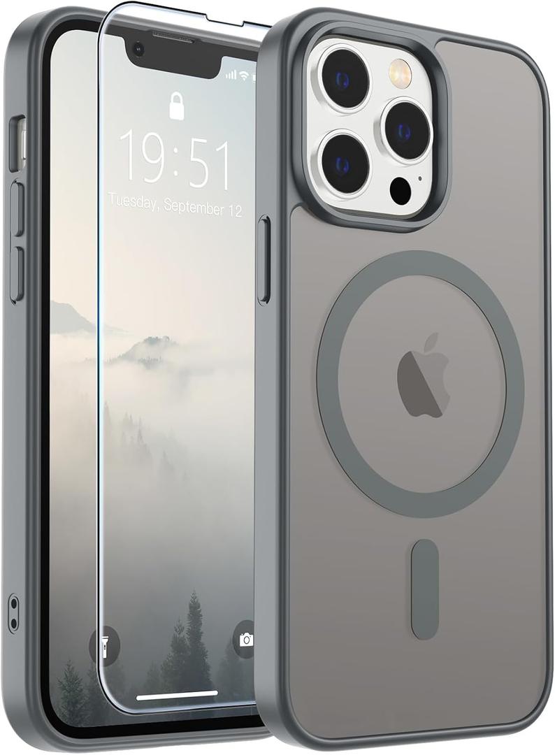 SUPFINE Magnetic for iPhone 13 Pro Case (Compatible with MagSafe) (Military Grade Drop Protection) Slim Translucent Matte Shockproof with Anti-Fingerprint Phone Case,Gray
