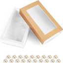 20 Truffle Box, Chocolate Gift Box Packaging, Candy Boxes with 8-Piece Plastics Tray (Tray Size with 5.75x2.75 Inches), Pull Out Packing with Clear Window Sleeves, Gold