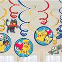Pokemon Spiral Hanging Decorations (Pack of 12) - Multicolor Paper Swirls - Perfect for Kids' Themed Parties & Events