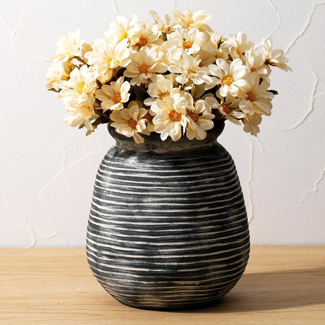 7 Inch Tall Vintage Ceramic Flower Vase,Rustic Farmhouse Vase for Home Decor,Distressed Decorative Terracotta Vase for Table Entryway Mantel Centerpiece Bookshelf Living Room Bedroom (104-bronze)