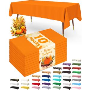 Pureegg Plastic Table Cloth Disposable 10 Pack, 54 x 108 Inch Table Cloths, St Patricks Day, Christmas Decorations, Tablecloths, Rectangle, Forest, Plastic Cover, Leakproof & Sturdy, Orange