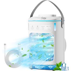 Portable Air Conditioners, SMLEGFT Evaporative Air Cooler with 7 Color Light & 900ml Large Tank, 3 Speeds & 2/4/6/8H Timer, Dual Mist Spray & Dual Icebox, Personal Air Conditioner for Bedroom Office Portable Air Conditioners, SMLEGFT Evaporative Air Cooler with 7 Color Light & 900ml Large Tank, 3 Speeds & 2/4/6/8H Timer, Dual Mist Spray & Dual Icebox, Personal Air Conditioner for Bedroom Office